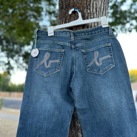 Bebe Rhinestone Pockets Y2K Vintage Blue Denim Jeans - Picture 5 of 7